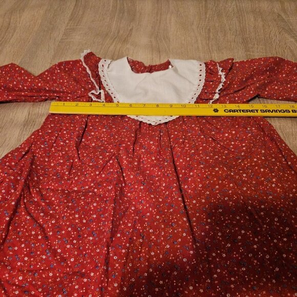 Vintage Winnie The Pooh Disney Girl Dress 6X Prairie Red Floral Made In Usa - Picture 6 of 7
